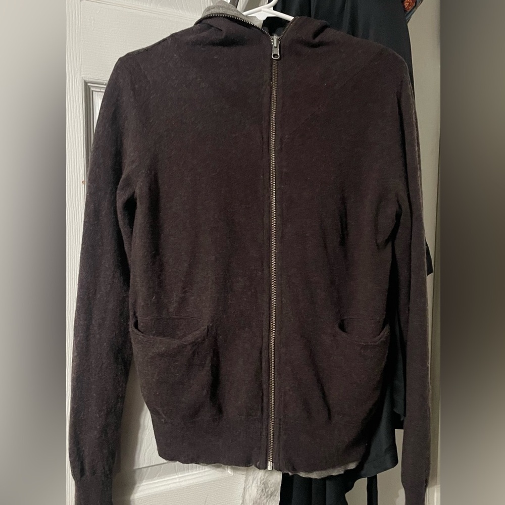 Laurie B. Full Zip Cotton Wool Cashmere Reversible Hoodie Sweater Brown Gray - Picture 3 of 15